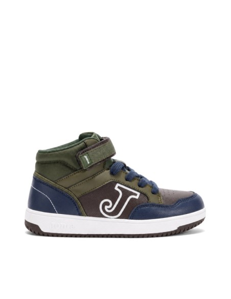 Zapatilla botín niño Joma Berry verde marrón y azul marino vista lateral
