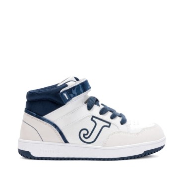 Botín deportivo niño blanco Joma Berry azul con cordones y velcro lateral