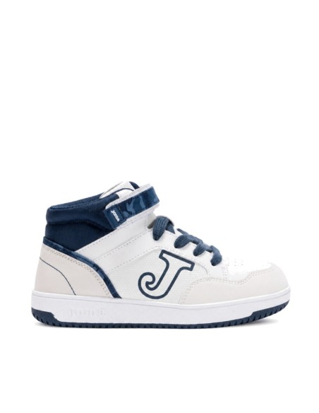 Botín deportivo niño blanco Joma Berry azul con cordones y velcro lateral