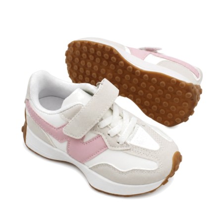 Zapatillas casual niña blancas y rosas con suela caramelo