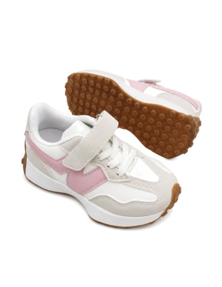 Zapatillas casual niña blancas y rosas con suela caramelo