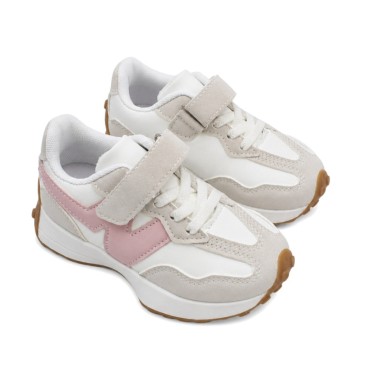 Zapatillas casual niña con cordón elástico y N lateral rosa