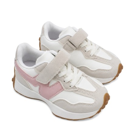 Zapatillas casual niña con cordón elástico y N lateral rosa