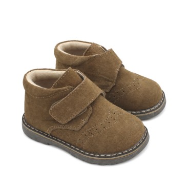 Botines infantiles taupe de piel serraje Bubble Kids