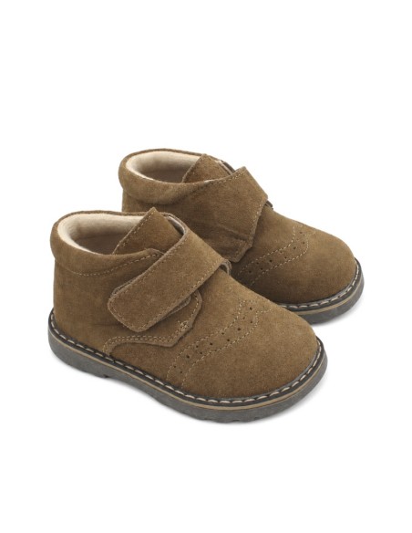 Botines infantiles taupe de piel serraje Bubble Kids