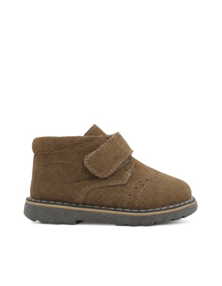 Botines niño serraje taupe con cierre de velcro