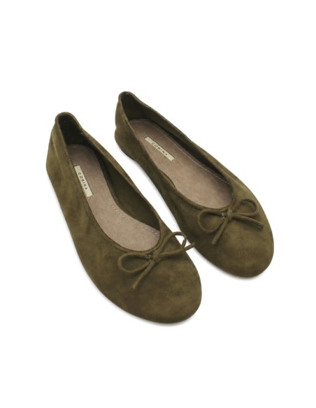 Bailarinas mujer verdes Corina M5590 de antelina con lazo