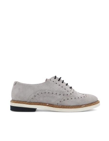 Zapato gris hombre de piel serraje con cordones azul marino vista lateral