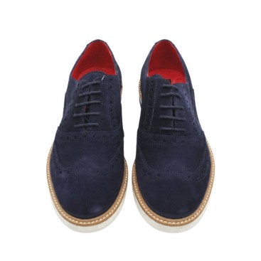 Zapato Oxford azul marino hombre de serraje con cordones al tono