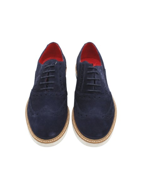 Zapato Oxford azul marino hombre de serraje con cordones al tono