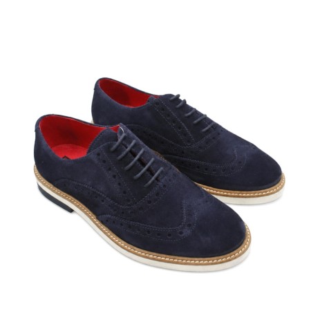 Zapatos hombre serraje azul marino con interior rojo