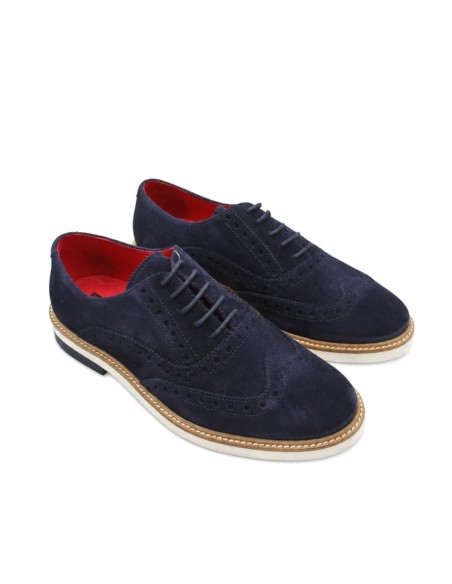 Zapatos hombre serraje azul marino con interior rojo