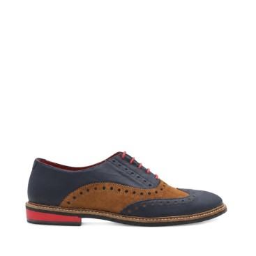 Zapatos Brogue hombre azul marino con serraje camel