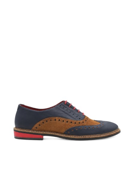 Zapatos Brogue hombre azul marino con serraje camel
