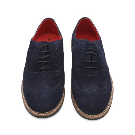Zapatos de serraje azul marino con picado brogue y cordones