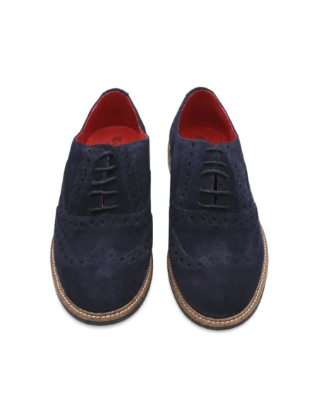 Zapatos de serraje azul marino con picado brogue y cordones