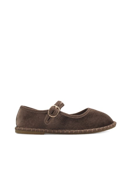Veneciana niña taupe terciopelo con hebilla dorada vista lateral