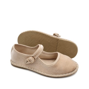 Mercedita infantil beige de terciopelo con suela flexible