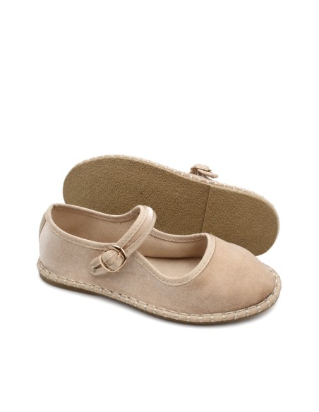 Mercedita infantil beige de terciopelo con suela flexible