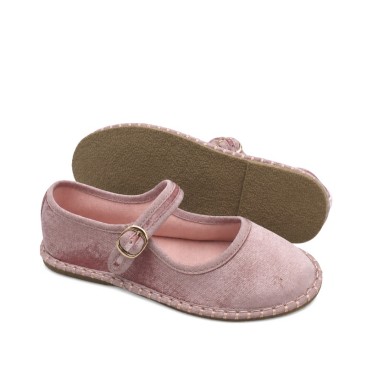 Mercedita infantil rosa de terciopelo con suela flexible de goma