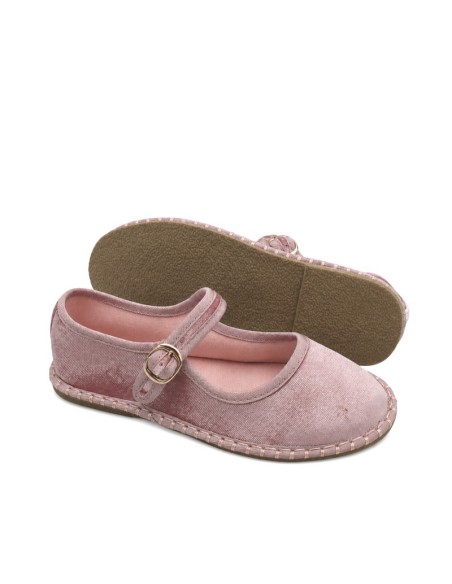 Mercedita infantil rosa de terciopelo con suela flexible de goma