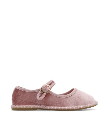 Veneciana niña rosa terciopelo con hebilla dorada vista lateral