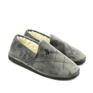 Zapatilla casa cerrada hombre gris con interior de pelo