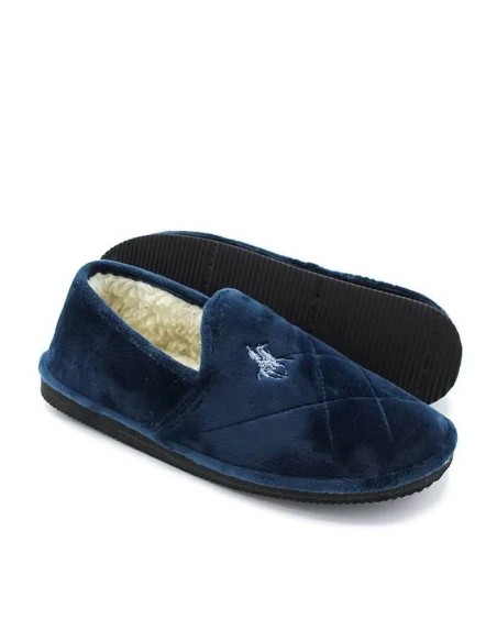 Zapatillas casa hombre cerradas azul marino con interior de pelo