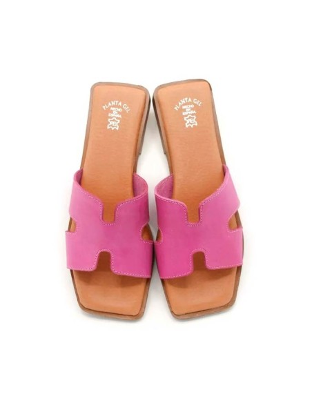 sandalias fucsias planas de piel para mujer