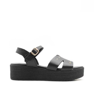 sandalias plataforma negras tachuelas de piel