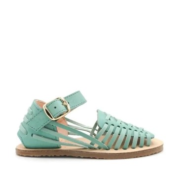 sandalias artesanales tipo huarache para niños color turquesa