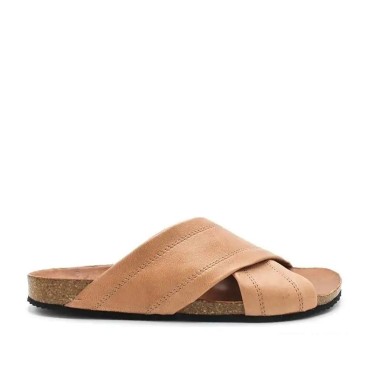 sandalias hombre camel de piel