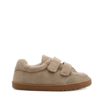 Bambas respetuosas infantiles taupe con doble velcro y suela caramelo
