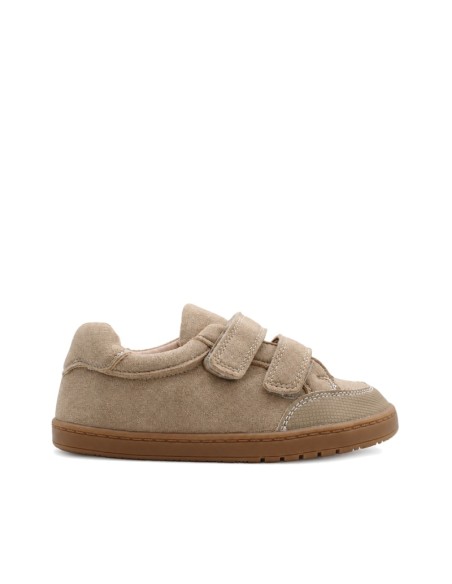 Bambas respetuosas infantiles taupe con doble velcro y suela caramelo