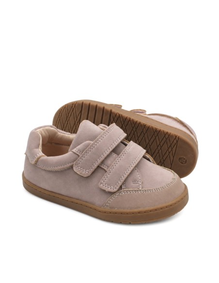 Bambas respetuosas niña rosas con doble velcro y suela flexible caramelo