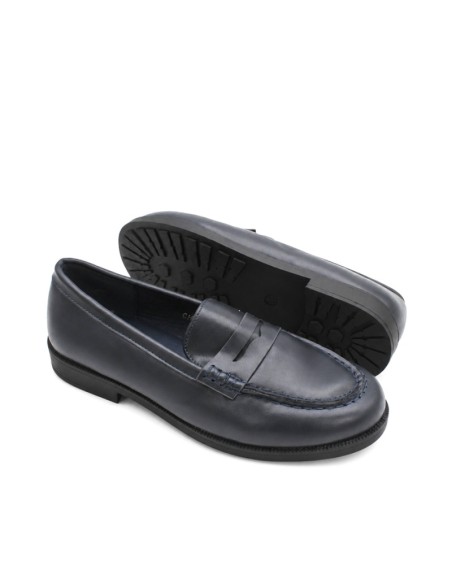 Zapato mocasín niña azul marino con antifaz y suela de goma