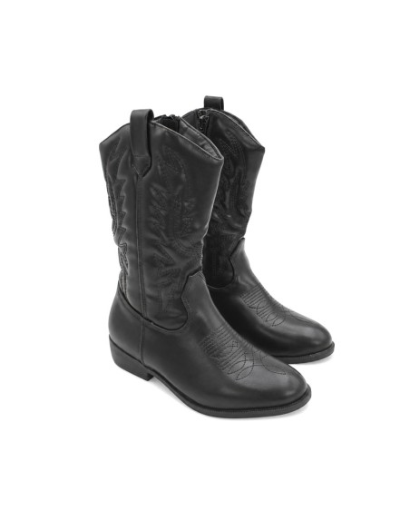 Bota cowboy niña negra vista lateral con tacón bajo