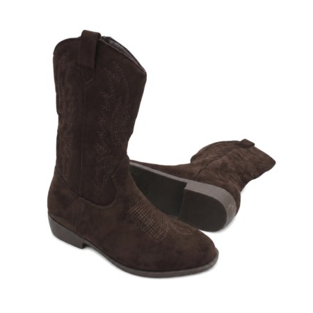 Bota cowboy marrón niña con tirador superior y suela de goma