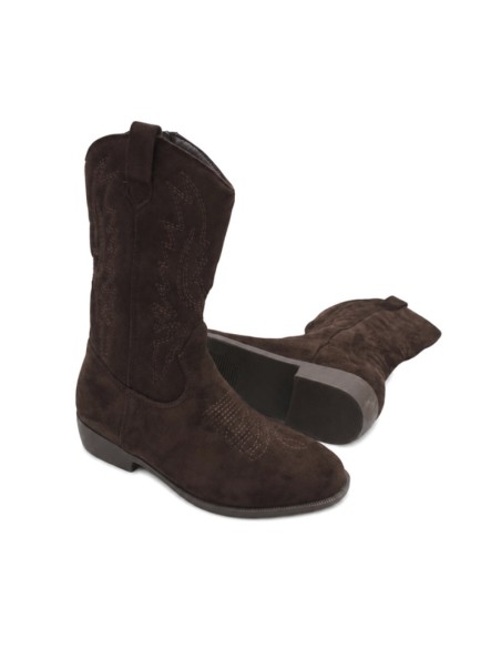 Bota cowboy marrón niña con tirador superior y suela de goma