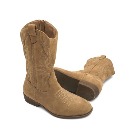 Botas de cowboy niña taupe con bordados western y suela de goma