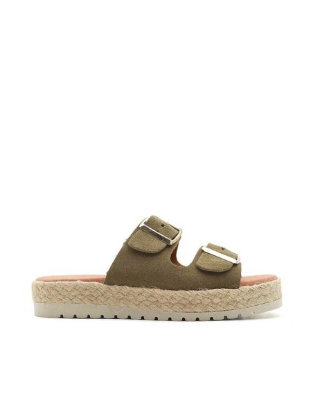 sandalias hebillas serraje verde con plataforma