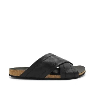 sandalias hombre negras con tiras cruzadas de piel