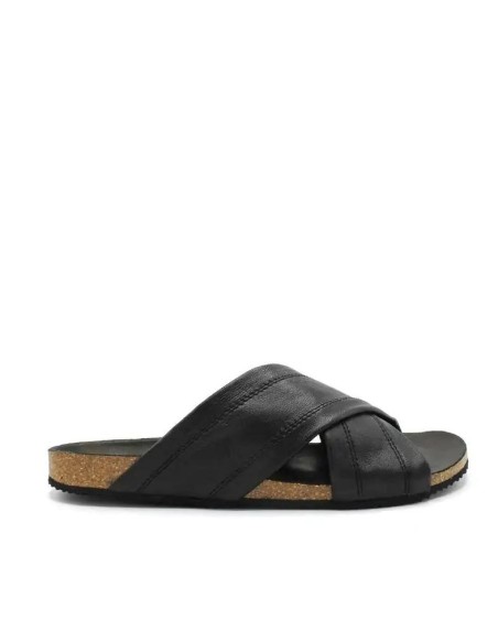 sandalias hombre negras con tiras cruzadas de piel