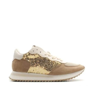 Zapatilla Corina dorada con lentejuelas mujer