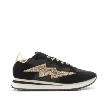 Zapatilla Corina negra con rayo glitter mujer