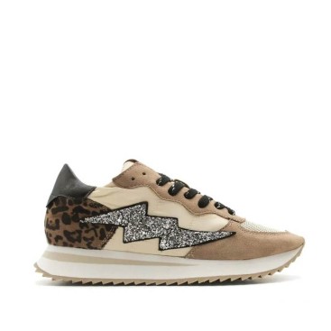 Zapatilla Corina camel con rayo glitter mujer