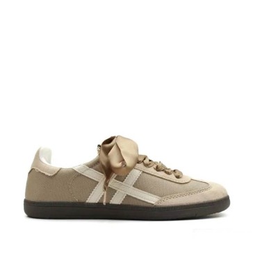 Sneaker Corina beige con lazo de raso mujer