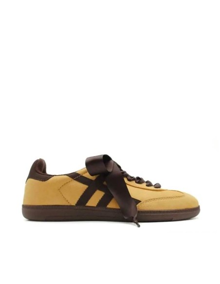 Sneaker Corina mostaza con lazo de raso mujer