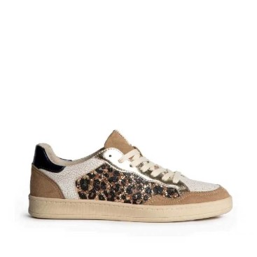 Zapatilla Corina leopardo glitter oro mujer