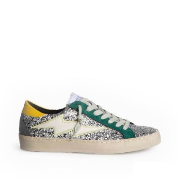 Zapatilla Corina glitter plata con rayo mujer